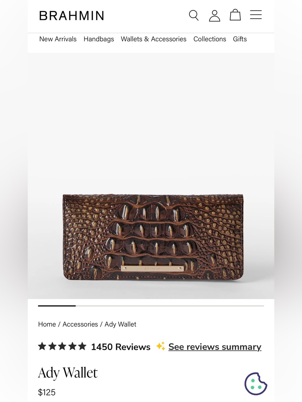 Brahmin ‘Ady’ Chocolate Brown Croc-Embossed Slim Leather Wallet, NWOT